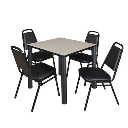 Kee Kee Square Table & Chair Set, Wood, Metal, Vinyl Top, Maple TB3030PLBPBK29BK